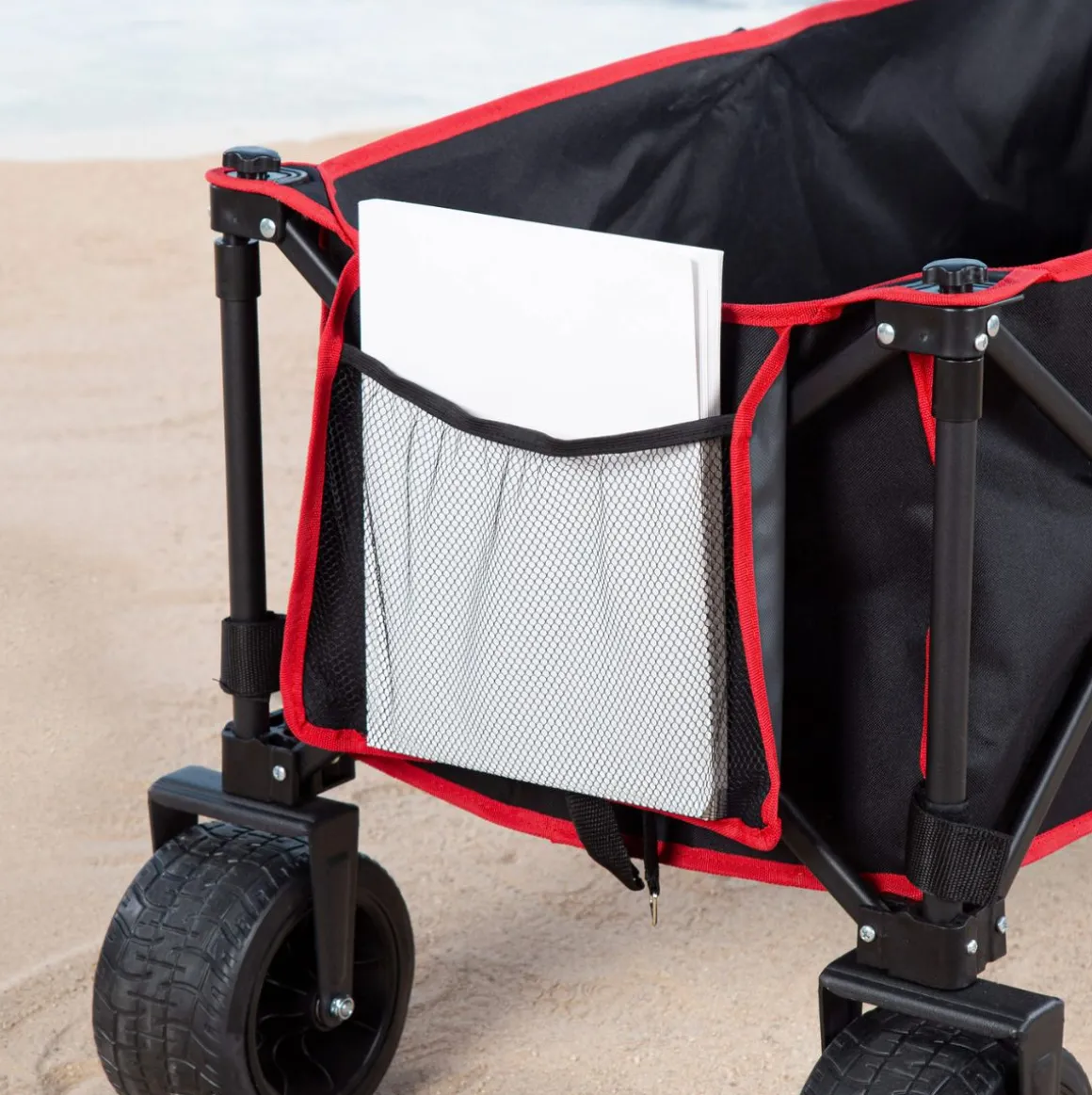 Carro de playa Aktive mesa desmontable + ruedas negro 58-108x88x47 cm