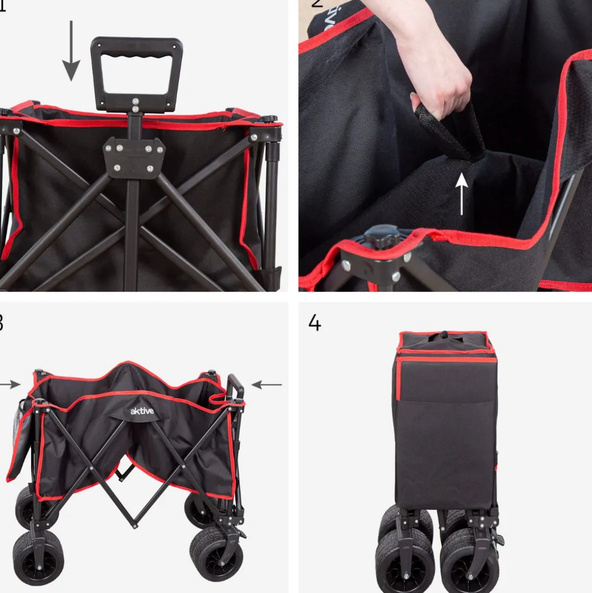 Carro de playa Aktive mesa desmontable + ruedas negro 58-108x88x47 cm