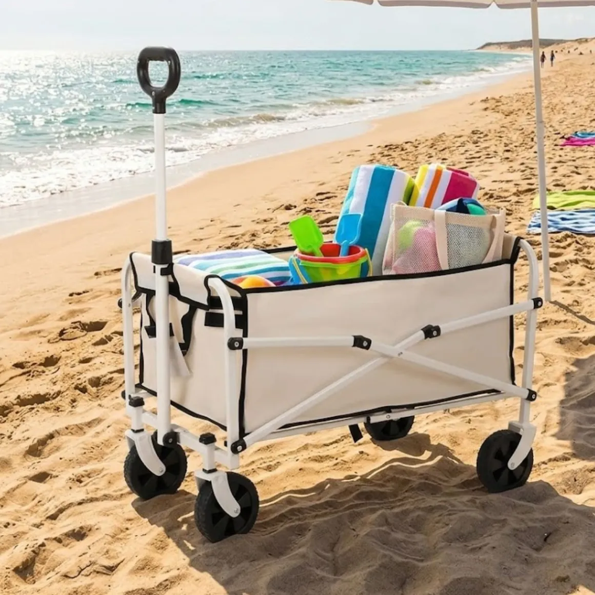 Carro de playa 80L plegable asa regulable blanco 68-92x80x46 cm