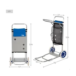 Carro multifuncional 2 en 1 base extensible gris/azul 104x47 cm