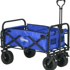 Carro multifuncional Jake Outsunny 100kg altura ajustable + plegable azul 77-100x94x57 cm