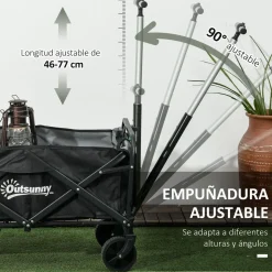 Carro multifuncional Mary Outsunny 80kg altura ajustable + plegable negro 63-93x77x50 cm