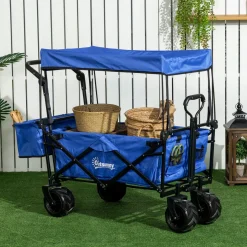 Carro multifuncional Mike Outsunny 68kg plegable + toldo azul 98x117x55 cm