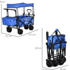 Carro multifuncional Mike Outsunny 68kg plegable + toldo azul 98x117x55 cm