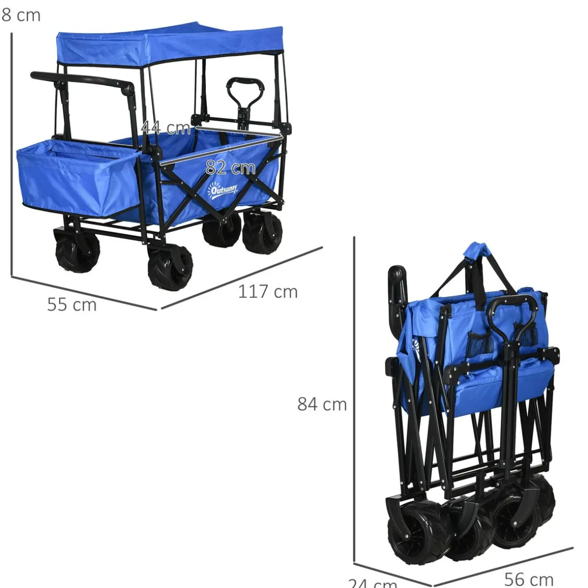 Carro multifuncional Mike Outsunny 68kg plegable + toldo azul 98x117x55 cm