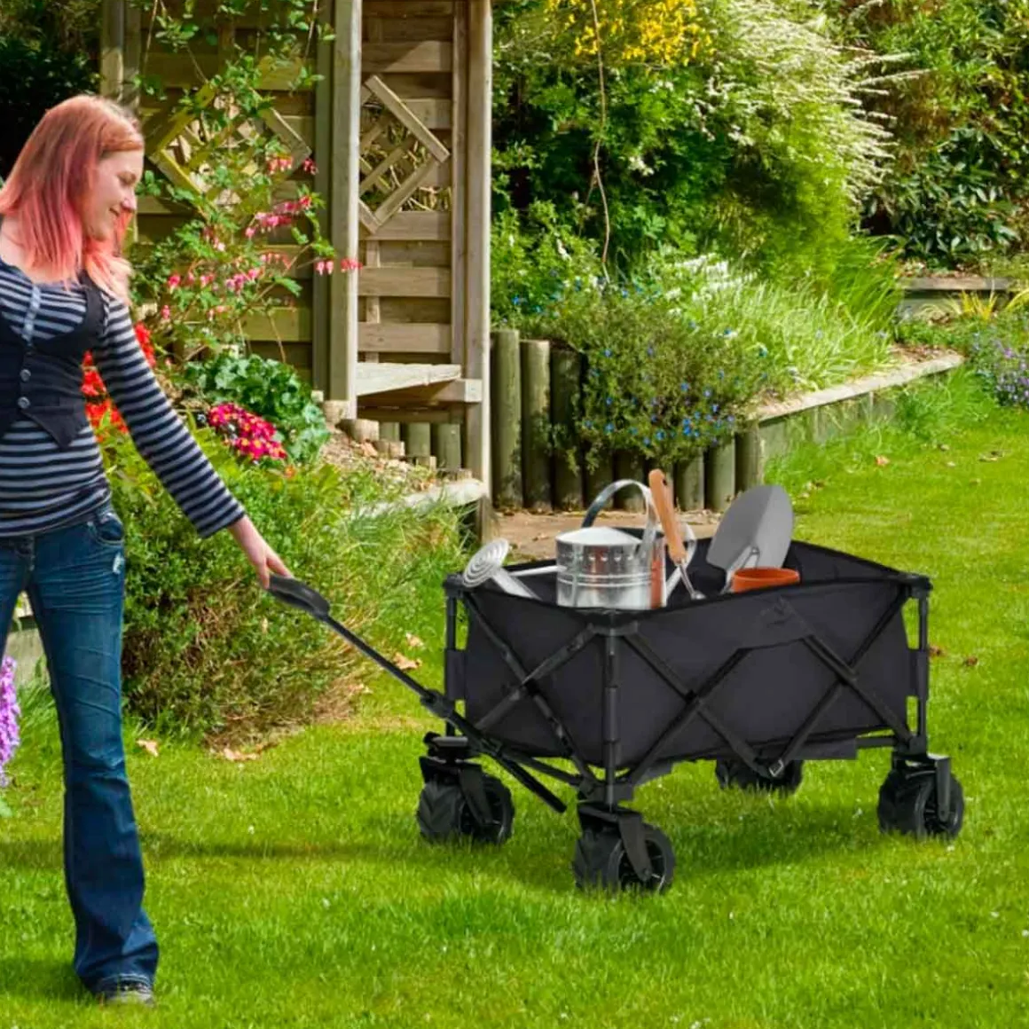 Carro multifuncional Outsunny 4 ruedas plegable negro 61-91x55x108 cm