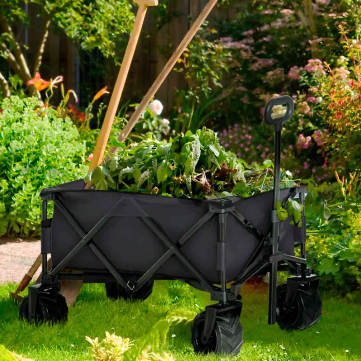 Carro multifuncional Outsunny 4 ruedas plegable negro 61-91x55x108 cm