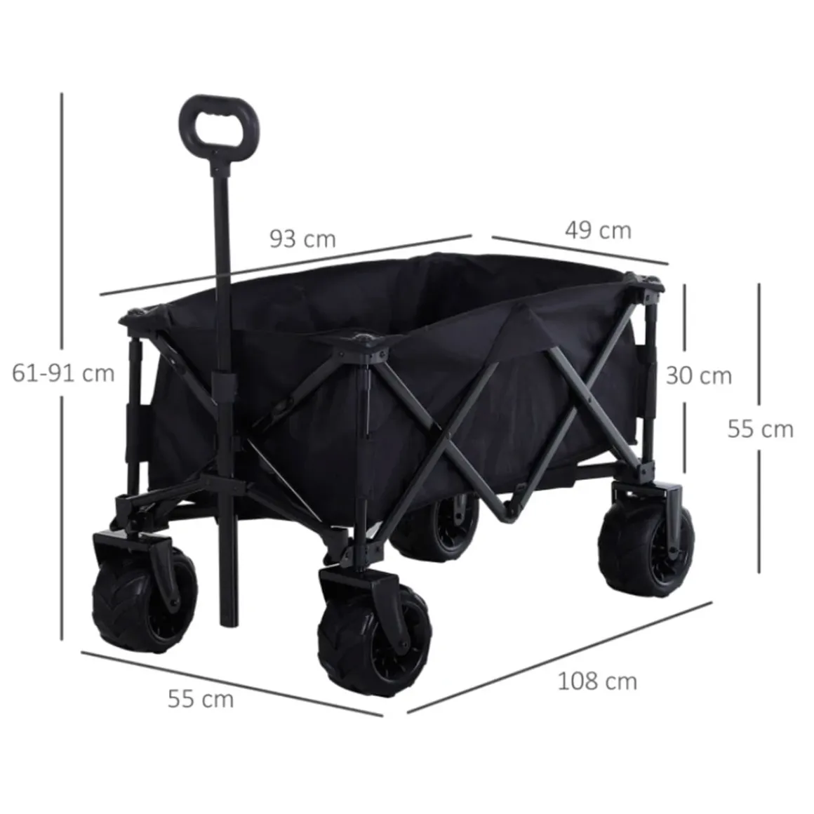Carro multifuncional Outsunny 4 ruedas plegable negro 61-91x55x108 cm