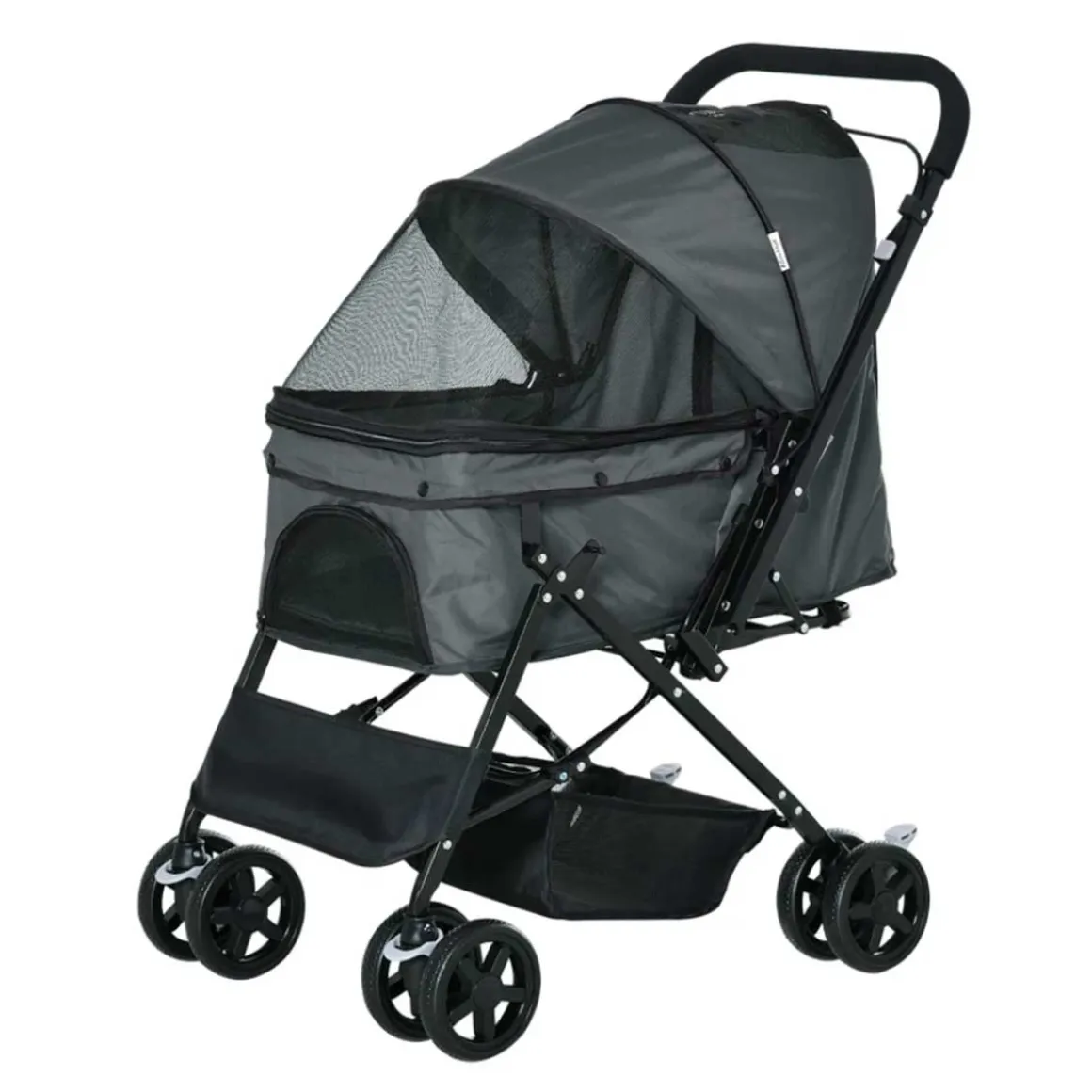 Carro para mascotas PawHut con toldo ajustable + cesta gris 95x52x76,5 cm