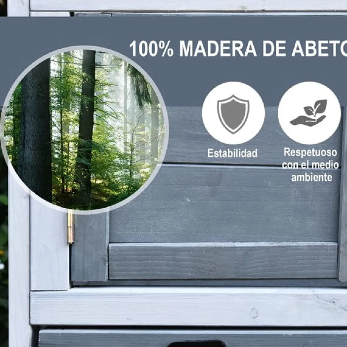 Casa para conejos PawHut de exterior 2 plantas gris 68x52,5x150 cm
