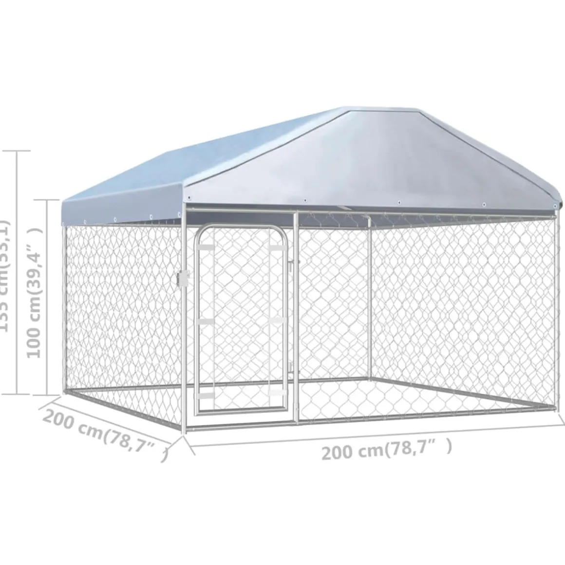 Caseta de exterior para mascotas con techo inox 135x200x200 cm