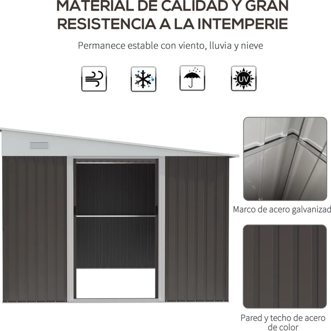 Caseta de jardín Boston Outsunny doble puerta corredera gris 201x280x345 cm