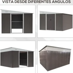 Caseta de jardín Boston Outsunny doble puerta corredera gris 201x280x345 cm