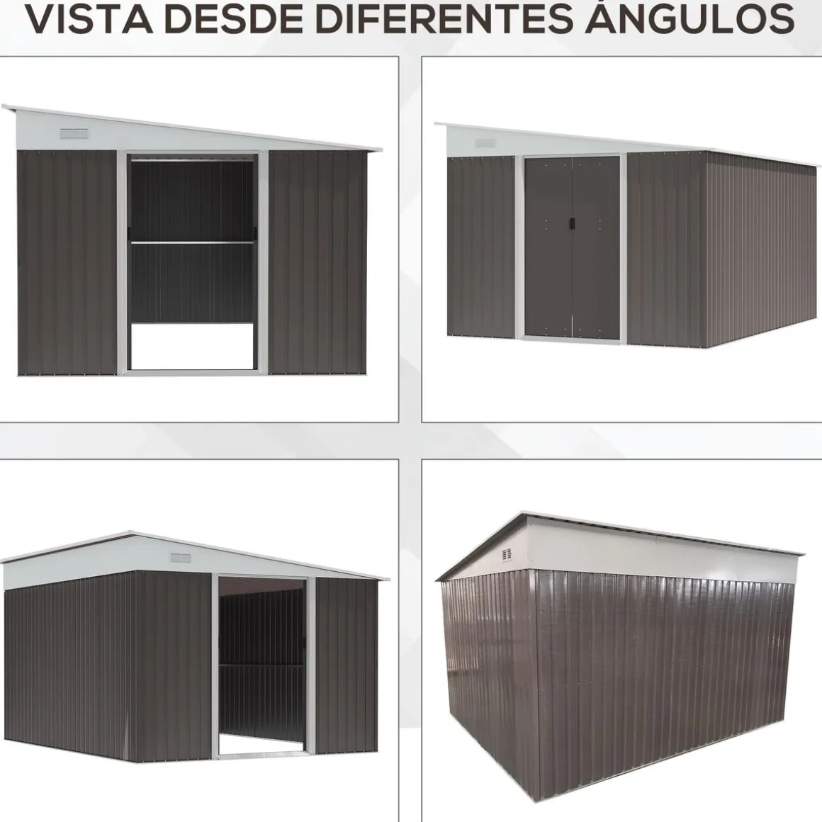 Caseta de jardín Boston Outsunny doble puerta corredera gris 201x280x345 cm