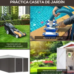 Caseta de jardín Boston Outsunny doble puerta corredera gris 201x280x345 cm