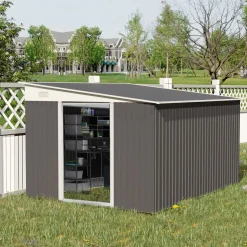 Caseta de jardín Boston Outsunny doble puerta corredera gris 201x280x345 cm