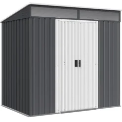 Caseta de jardín Coco Outsunny puertas correderas + ventana gris oscuro 160-181,5x195x122 cm