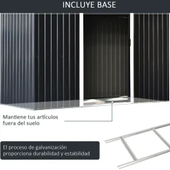 Caseta de jardín Darío Outsunny puertas correderas + ventilación negro 158-172x280x130 cm