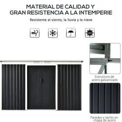 Caseta de jardín Darío Outsunny puertas correderas + ventilación negro 158-172x280x130 cm