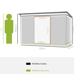 Caseta de jardín Diana Outsunny puertas correderas + ventilación verde 158-172x280x130 cm