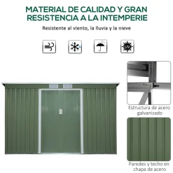 Caseta de jardín Diana Outsunny puertas correderas + ventilación verde 158-172x280x130 cm