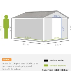Caseta de jardín Graham Outsunny puertas correderas gris 192x277x322 cm