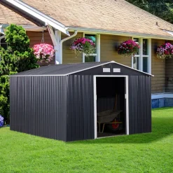 Caseta de jardín Graham Outsunny puertas correderas gris 192x277x322 cm