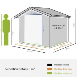 Caseta de jardín Oregón Outsunny puertas correderas gris 196x277x195 cm