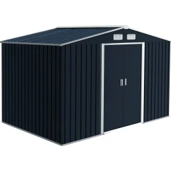 Caseta de jardín Oregón Outsunny puertas correderas gris 196x277x195 cm
