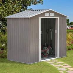 Caseta de jardín para almacenamiento y herramientas gris 213x127x185 cm
