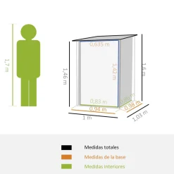 Caseta de jardín Toronto Outsunny puertas + ventilación + techo inclinado negro 160x100x103 cm