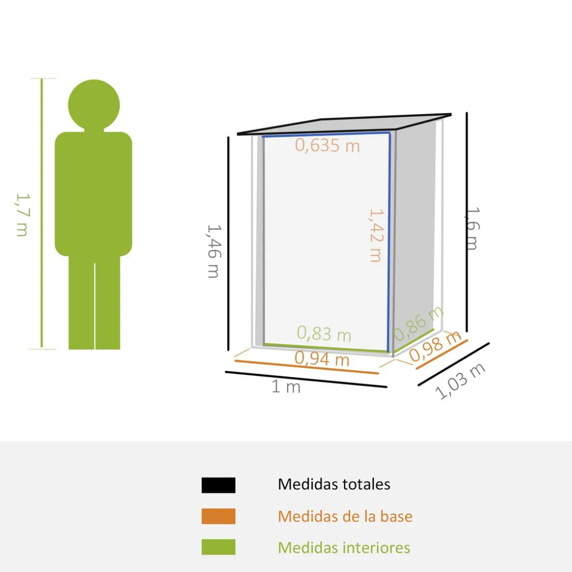 Caseta de jardín Toronto Outsunny puertas + ventilación + techo inclinado negro 160x100x103 cm