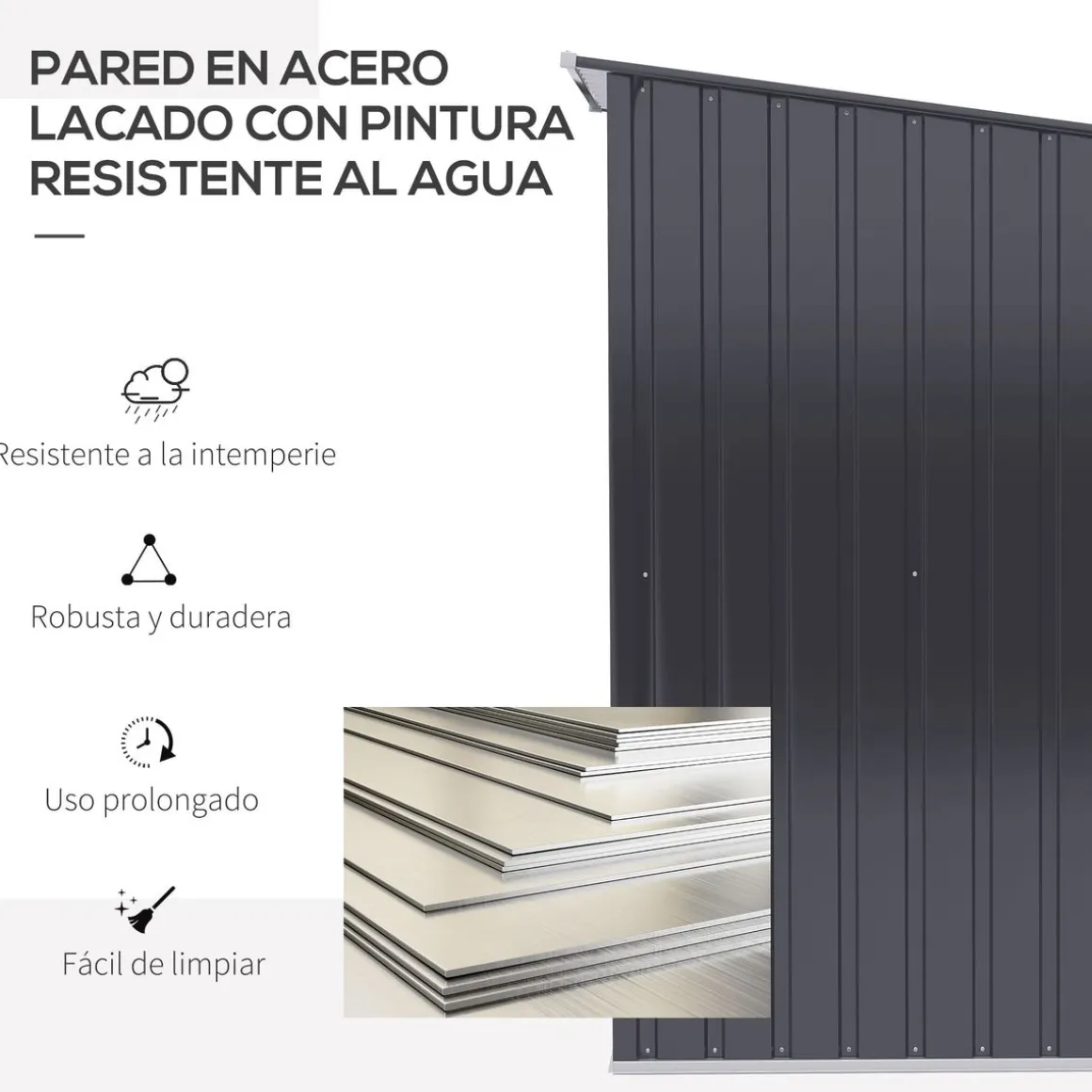Caseta de jardín Toronto Outsunny puertas + ventilación + techo inclinado negro 160x100x103 cm