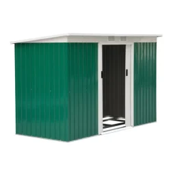 Caseta de jardín/cobertizo metálico verde 277x130x173 cm