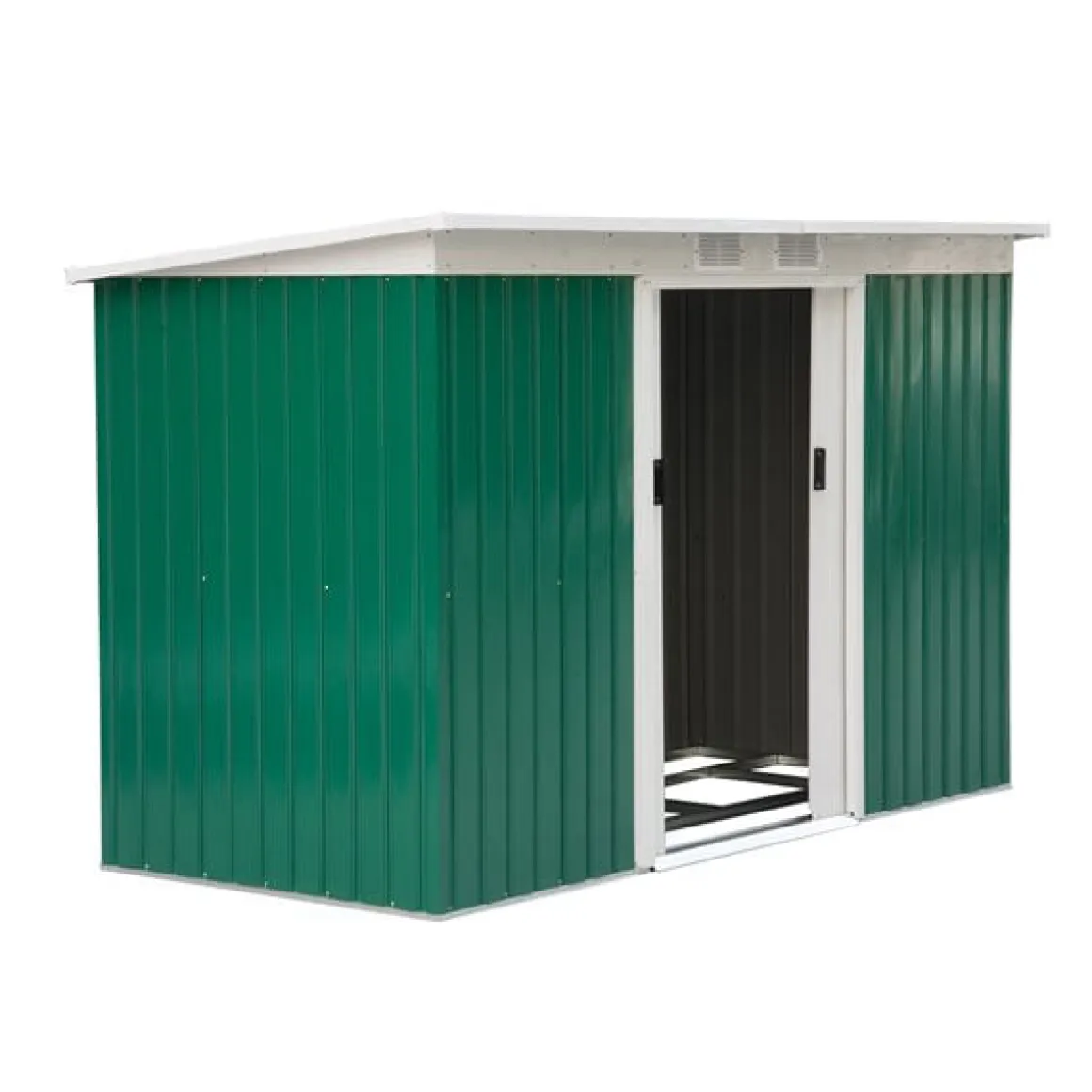 Caseta de jardín/cobertizo metálico verde 277x130x173 cm