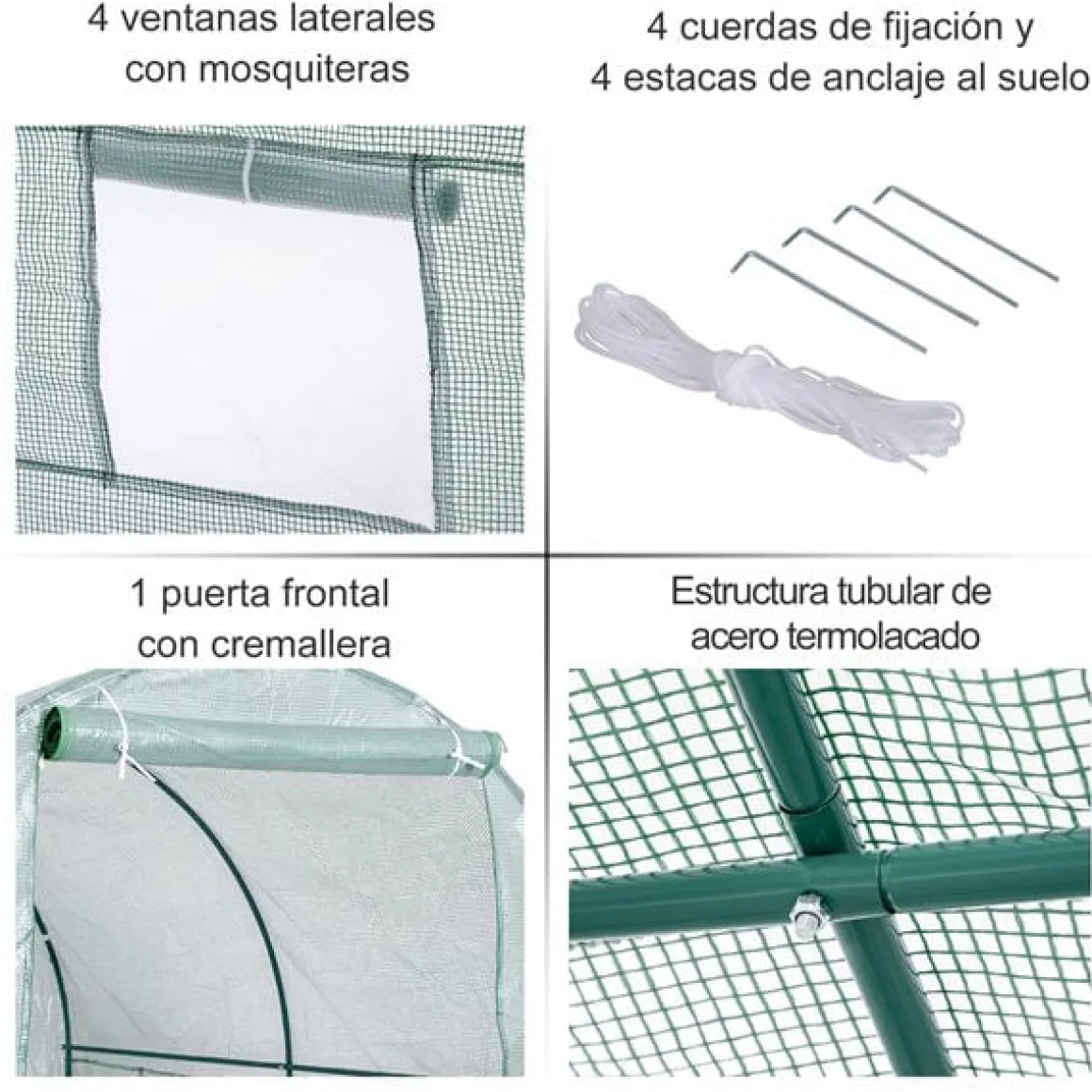 Caseta invernadero Outsunny con puerta+ventanas verde 198x245x200 cm