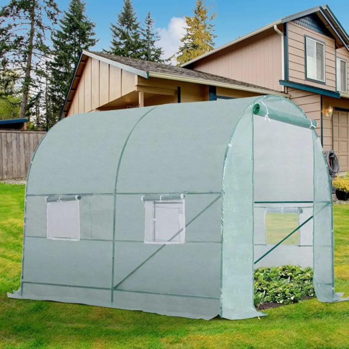 Caseta invernadero Outsunny con puerta+ventanas verde 198x245x200 cm