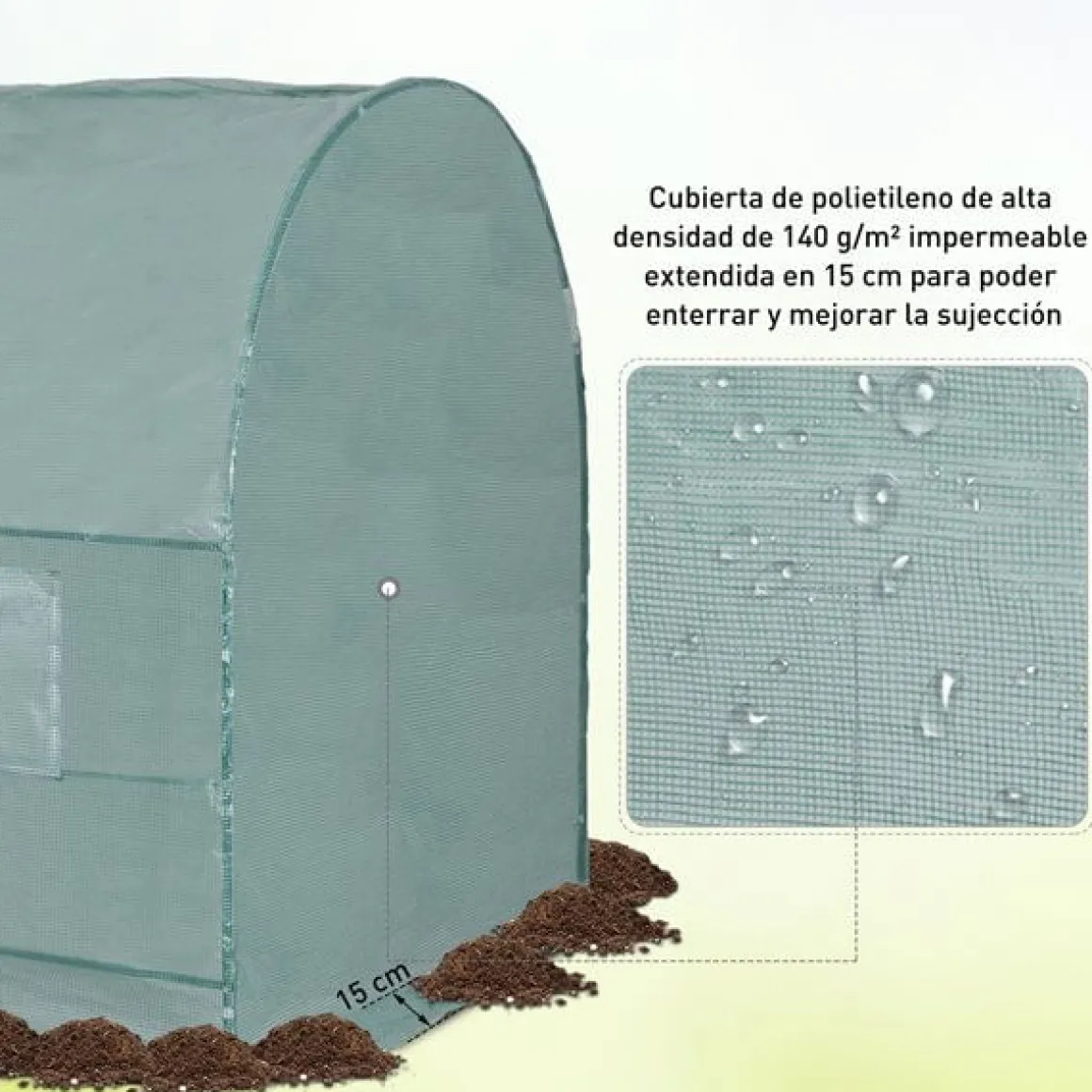 Caseta invernadero Outsunny con puerta+ventanas verde 198x245x200 cm