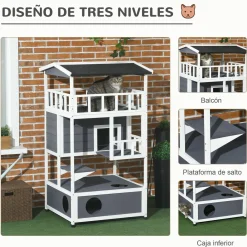 Caseta para gatos Jerry PawHut 3 niveles blanco/gris 140x78x76 cm