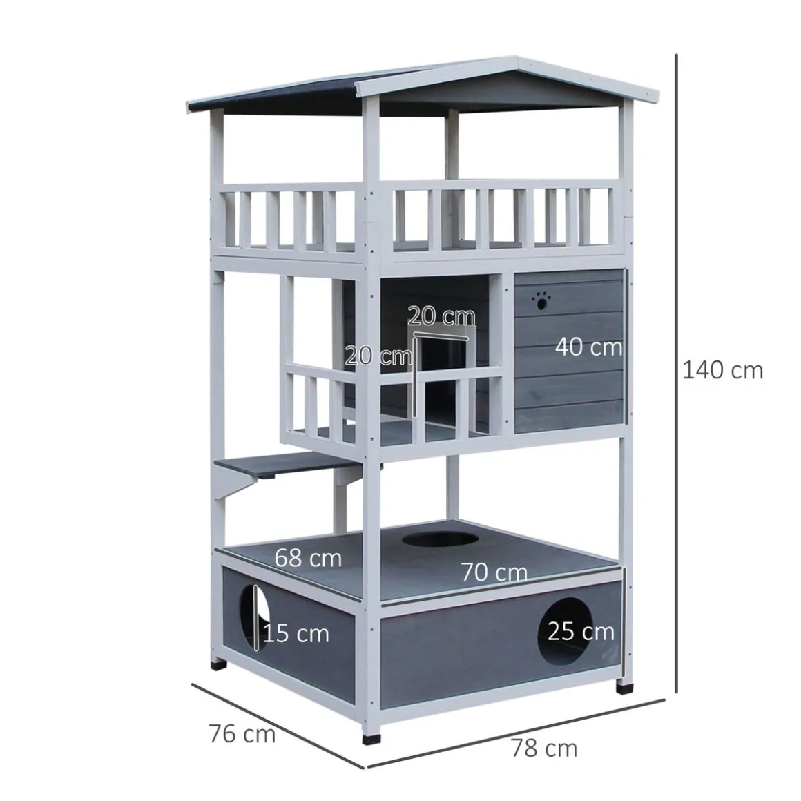 Caseta para gatos Jerry PawHut 3 niveles blanco/gris 140x78x76 cm