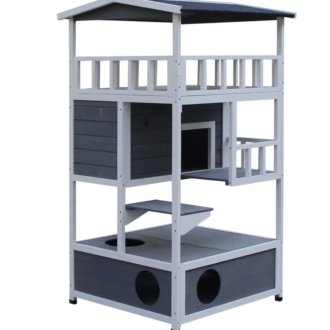 Caseta para gatos Jerry PawHut 3 niveles blanco/gris 140x78x76 cm