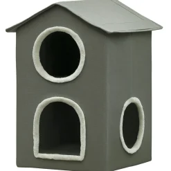 Caseta para gatos Soft PawHut 1 puerta + 2 ventanas + 2 cojines gris 59,5x42x46 cm