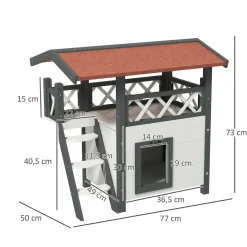 Caseta para gatos Tom PawHut balcón + escalera + puerta blanco/rojo 73x77x50 cm