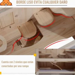 Caseta para hamsters PawHut 2 niveles madera natural 42x60x35 cm