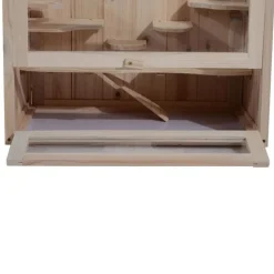 Caseta para hamsters PawHut 2 niveles madera natural 42x60x35 cm