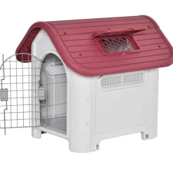 Caseta para perro PawHut con puerta+ventana gris/granate 66x59x75 cm