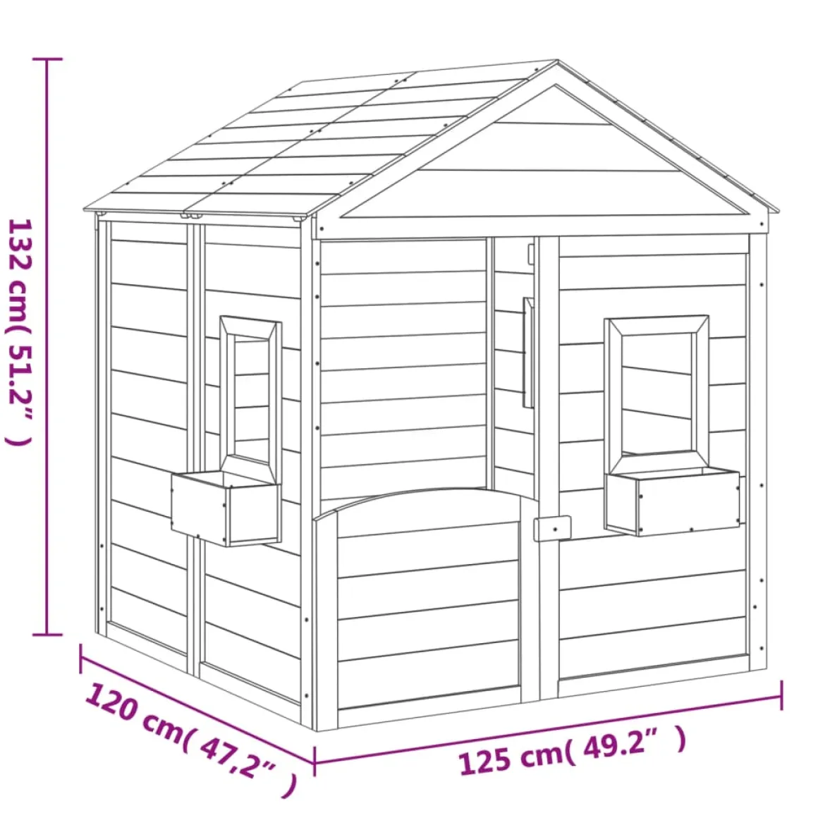 Casita de juegos de madera 3-12 años puerta con cierre y maceteros madera/gris