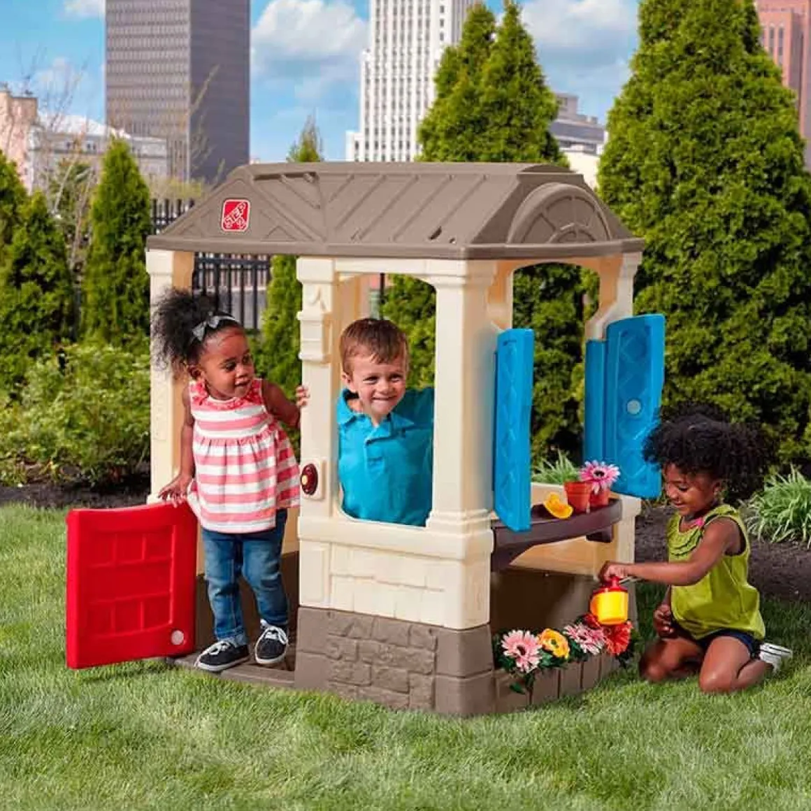 Casita de juguete Courtyard Cottage CB Toys con timbre eléctrico +18M marrón 118x100x83 cm