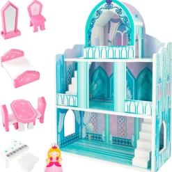 Castillo de muñecas de madera Woomax 10 piezas +3A azul 53,5x37x15 cm