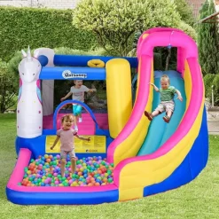 Castillo hinchable acuático Outsunny +3 años con tobogán unicornio 210x380x320 cm